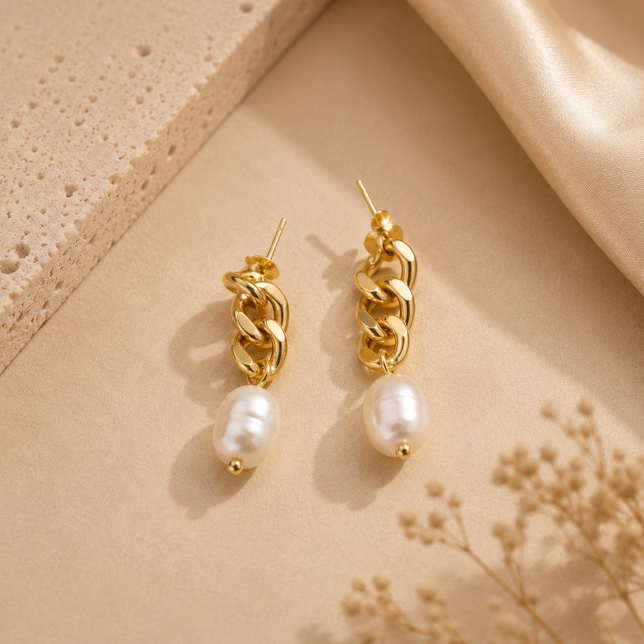 Chained pearl drop